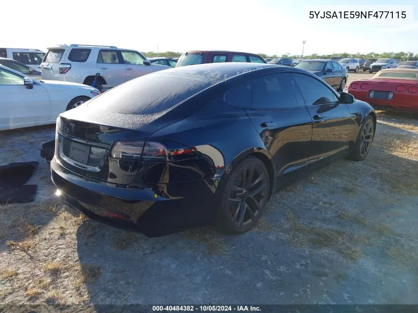 2022 Tesla Model S Dual Motor All-Wheel Drive VIN: 5YJSA1E59NF477115 Lot: 40484382