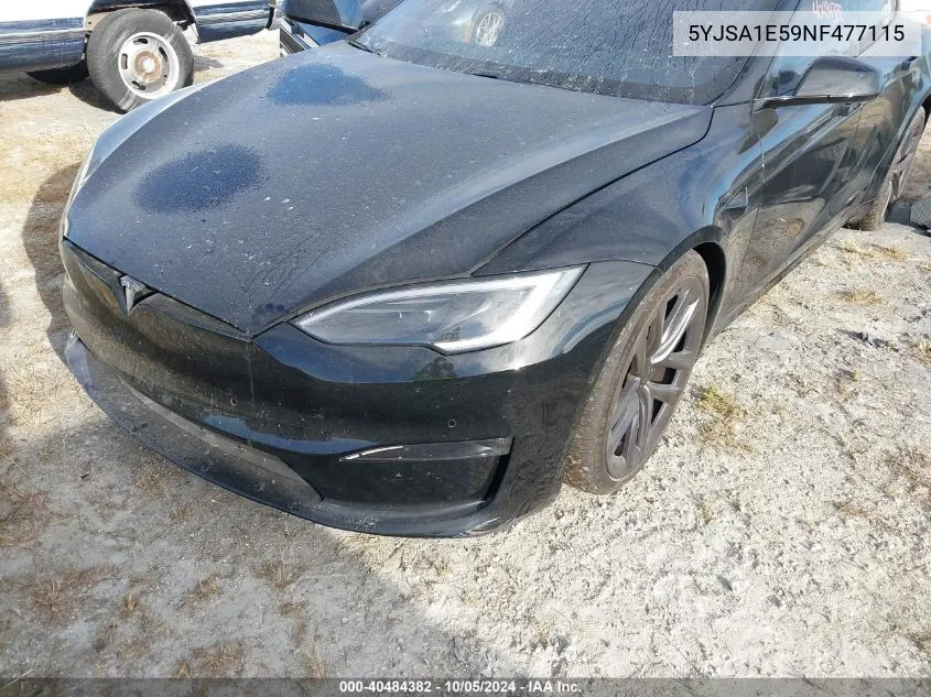 2022 Tesla Model S Dual Motor All-Wheel Drive VIN: 5YJSA1E59NF477115 Lot: 40484382