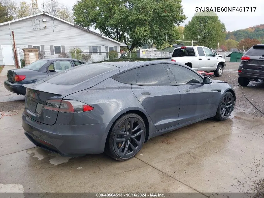 2022 Tesla Model S Plaid Tri Motor All-Wheel Drive VIN: 5YJSA1E60NF461717 Lot: 40564513