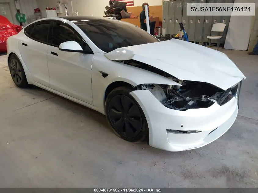 2022 Tesla Model S Dual Motor All-Wheel Drive VIN: 5YJSA1E56NF476424 Lot: 40791562