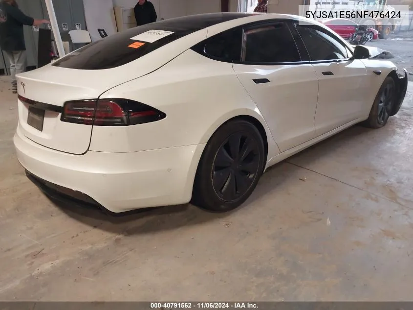 2022 Tesla Model S Dual Motor All-Wheel Drive VIN: 5YJSA1E56NF476424 Lot: 40791562