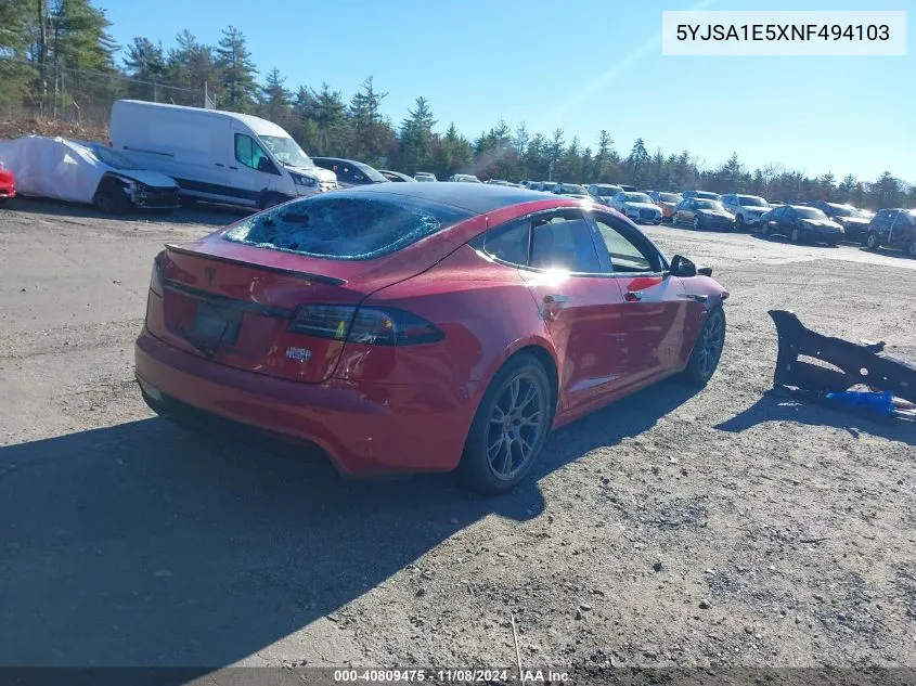 2022 Tesla Model S Dual Motor All-Wheel Drive VIN: 5YJSA1E5XNF494103 Lot: 40809475