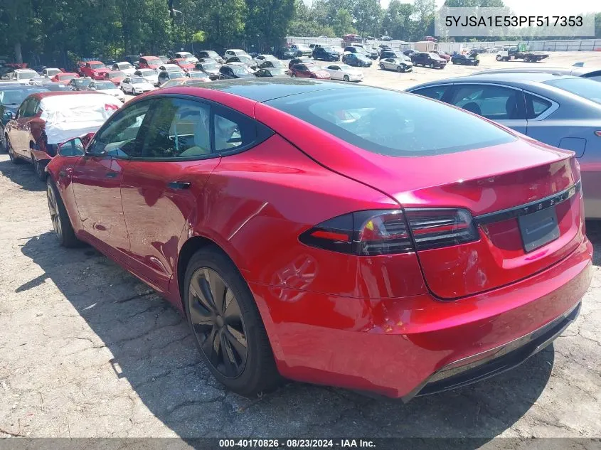 2023 Tesla Model S Dual Motor All-Wheel Drive/Standard Range VIN: 5YJSA1E53PF517353 Lot: 40864010