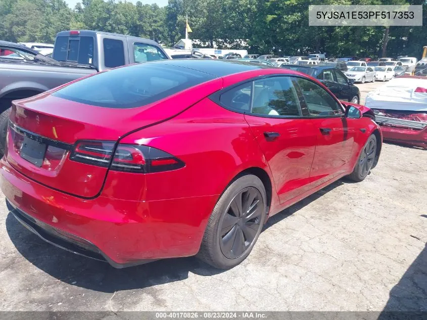 2023 Tesla Model S Dual Motor All-Wheel Drive/Standard Range VIN: 5YJSA1E53PF517353 Lot: 40864010