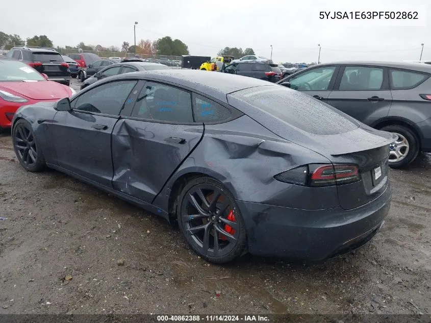 2023 Tesla Model S Plaid Tri Motor All-Wheel Drive VIN: 5YJSA1E63PF502862 Lot: 40862388