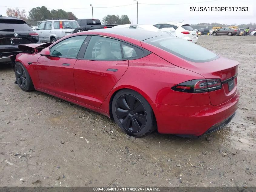 2023 Tesla Model S Dual Motor All-Wheel Drive/Standard Range VIN: 5YJSA1E53PF517353 Lot: 40864010