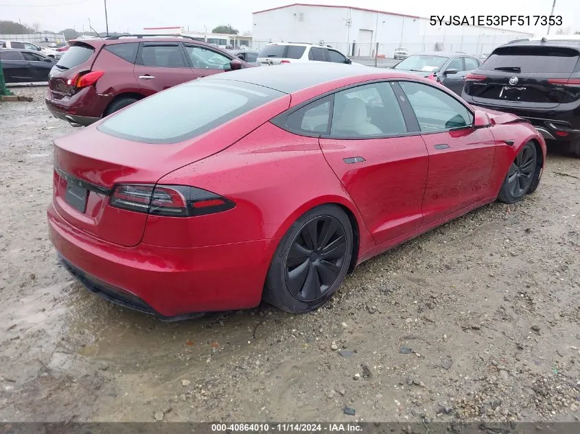 2023 Tesla Model S Dual Motor All-Wheel Drive/Standard Range VIN: 5YJSA1E53PF517353 Lot: 40864010