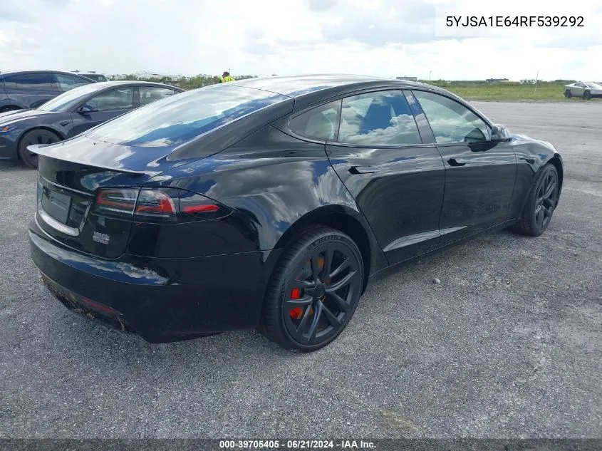 2024 Tesla Model S Plaid Tri Motor All-Wheel Drive VIN: 5YJSA1E64RF539292 Lot: 39705405