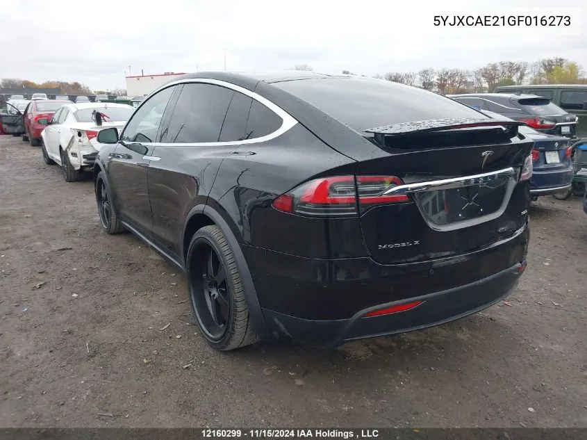 2016 Tesla Model X 60D/70D/75D/90D VIN: 5YJXCAE21GF016273 Lot: 12160299