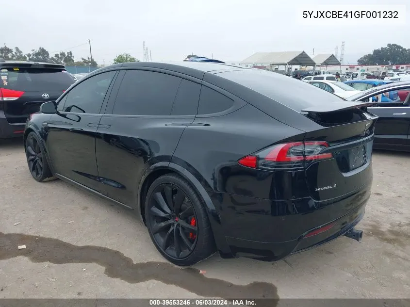 2016 Tesla Model X 75D/P100D/P90D VIN: 5YJXCBE41GF001232 Lot: 39553246