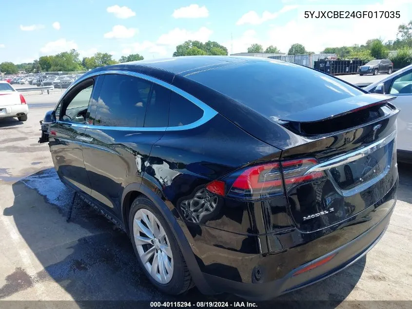 2016 Tesla Model X 60D/70D/75D/90D/P100D VIN: 5YJXCBE24GF017035 Lot: 40115294