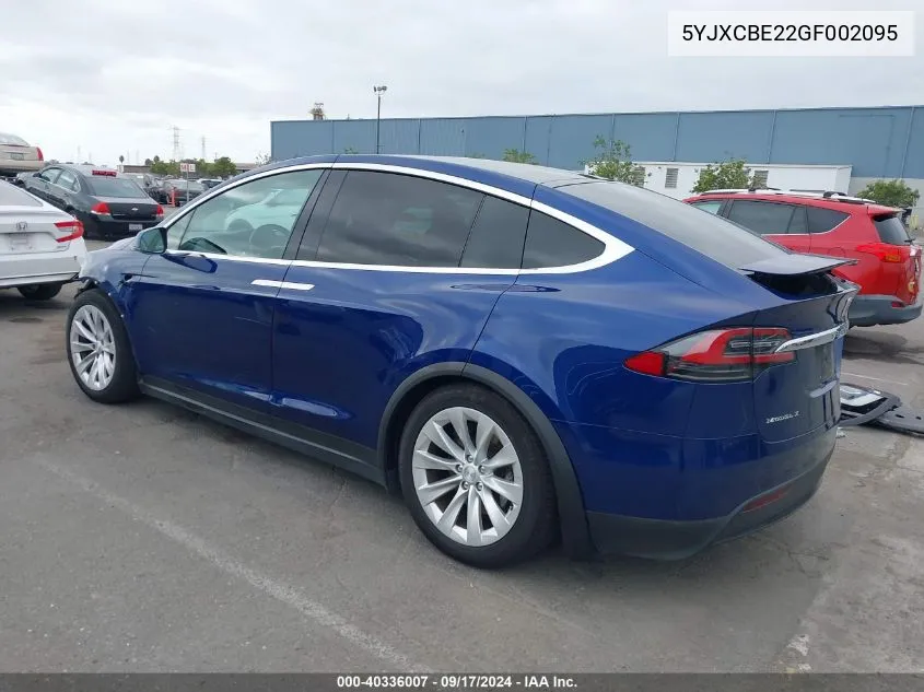 2016 Tesla Model X 60D/70D/75D/90D/P100D VIN: 5YJXCBE22GF002095 Lot: 40336007