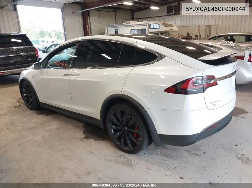 2016 Tesla Model X 60D/P100D/P90D VIN: 5YJXCAE46GF000944 Lot: 40384393