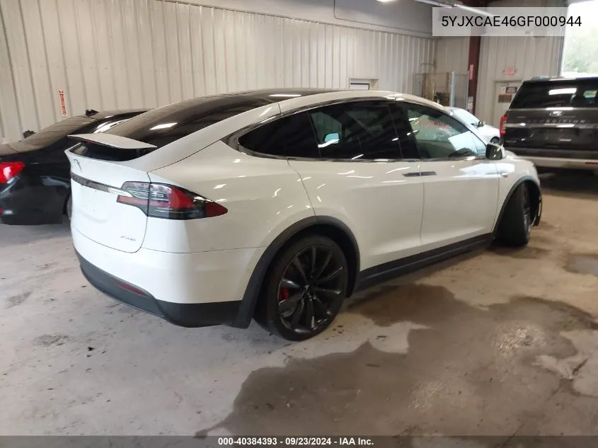 2016 Tesla Model X 60D/P100D/P90D VIN: 5YJXCAE46GF000944 Lot: 40384393