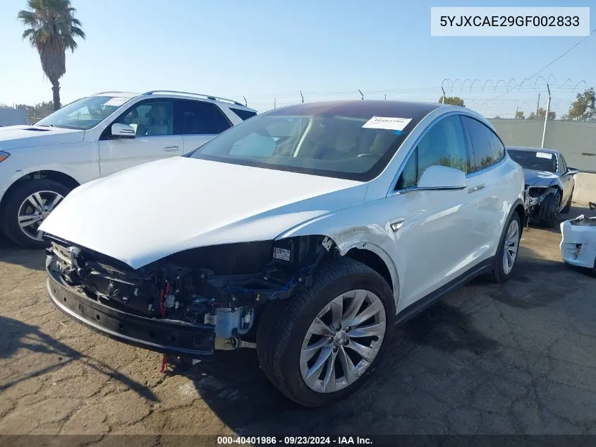 2016 Tesla Model X 60D/70D/75D/90D VIN: 5YJXCAE29GF002833 Lot: 40401986