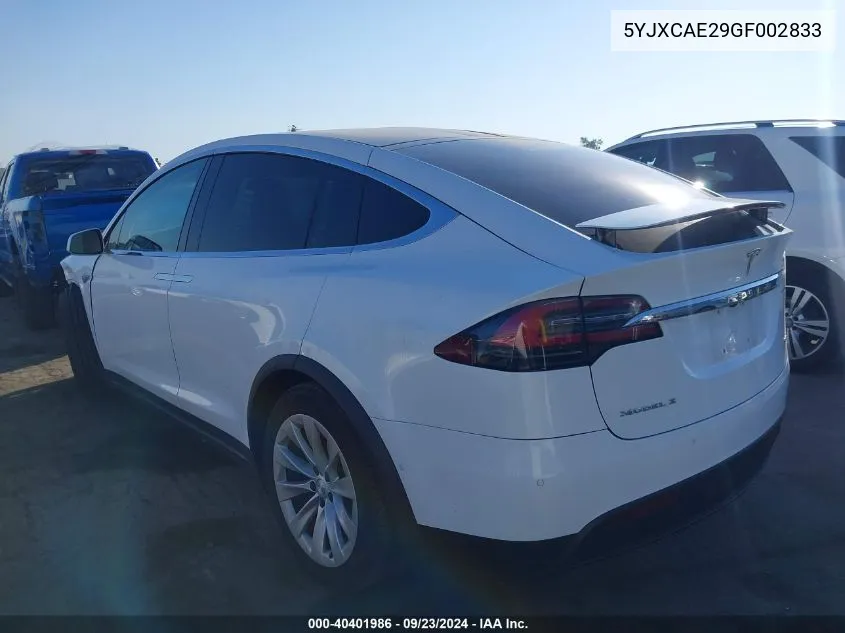 2016 Tesla Model X 60D/70D/75D/90D VIN: 5YJXCAE29GF002833 Lot: 40401986