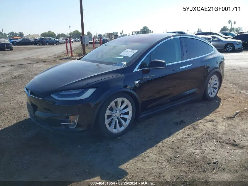 2016 Tesla Model X VIN: 5YJXCAE21GF001711 Lot: 40431854