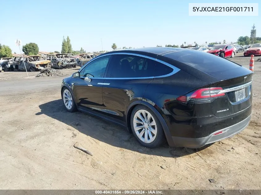 2016 Tesla Model X VIN: 5YJXCAE21GF001711 Lot: 40431854