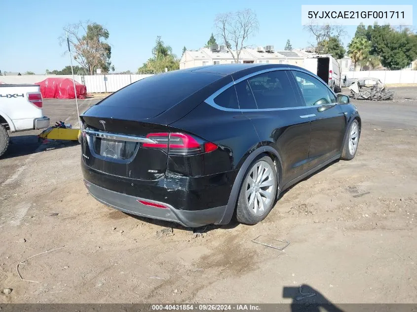 2016 Tesla Model X VIN: 5YJXCAE21GF001711 Lot: 40431854