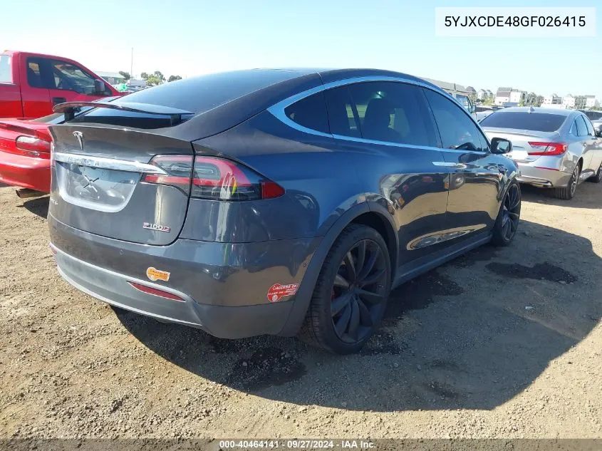 2016 Tesla Model X P100D/P90D VIN: 5YJXCDE48GF026415 Lot: 40464141