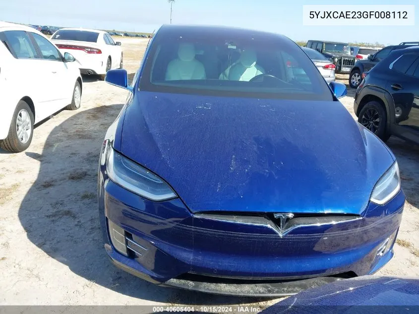 2016 Tesla Model X 60D/70D/75D/90D VIN: 5YJXCAE23GF008112 Lot: 40605404