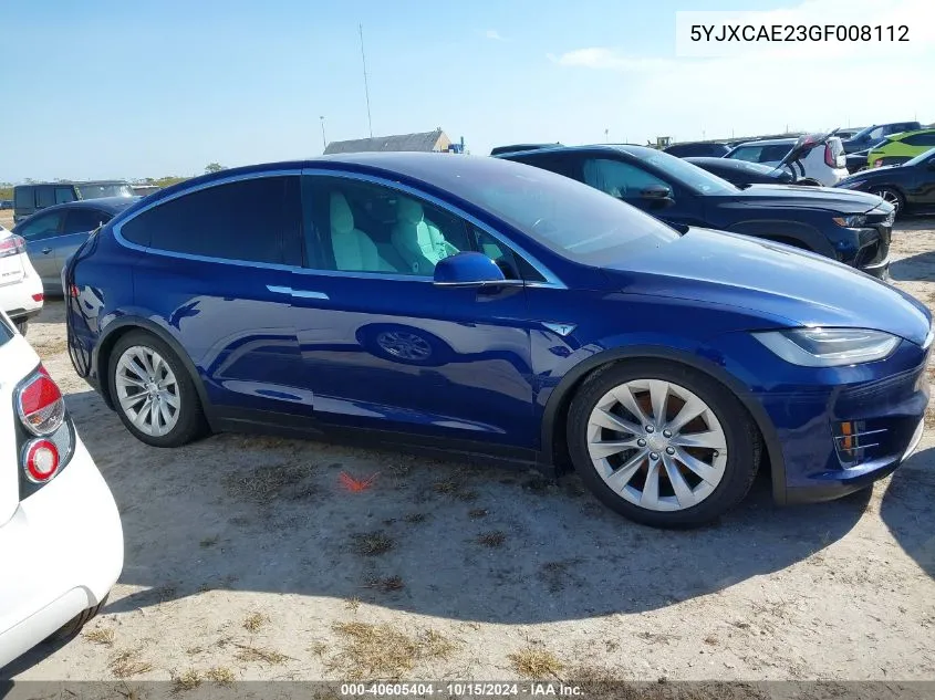 2016 Tesla Model X 60D/70D/75D/90D VIN: 5YJXCAE23GF008112 Lot: 40605404