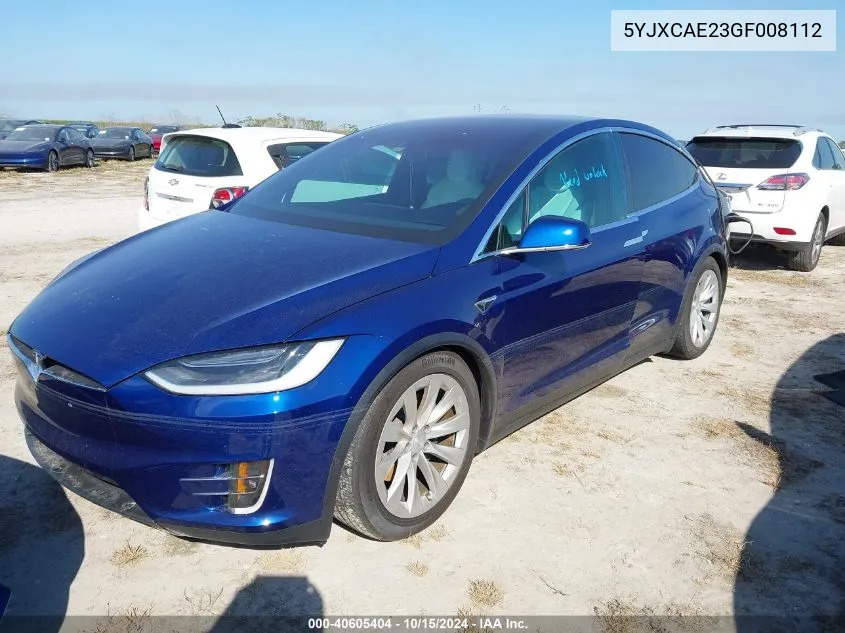 2016 Tesla Model X 60D/70D/75D/90D VIN: 5YJXCAE23GF008112 Lot: 40605404