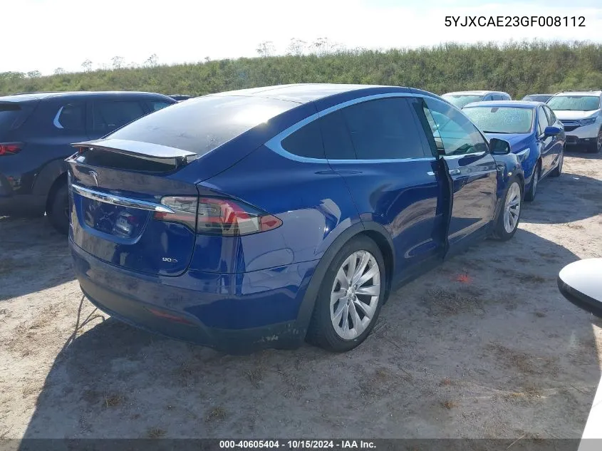 2016 Tesla Model X 60D/70D/75D/90D VIN: 5YJXCAE23GF008112 Lot: 40605404