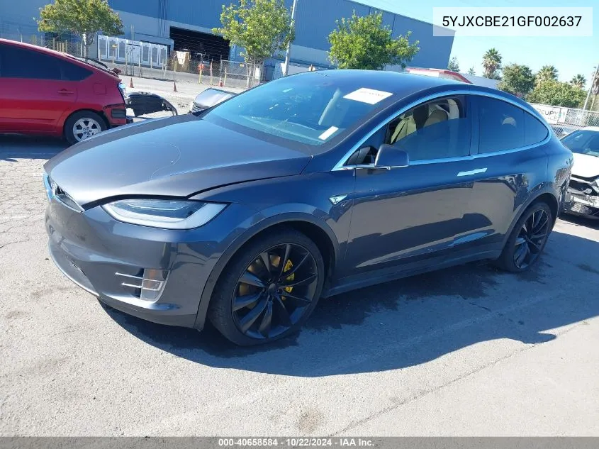 2016 Tesla Model X 60D/70D/75D/90D/P100D VIN: 5YJXCBE21GF002637 Lot: 40658584