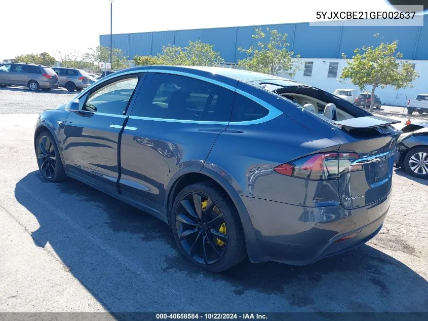 2016 Tesla Model X 60D/70D/75D/90D/P100D VIN: 5YJXCBE21GF002637 Lot: 40658584