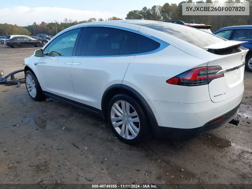 2016 Tesla Model X 60D/70D/75D/90D/P100D VIN: 5YJXCBE26GF007820 Lot: 40749355