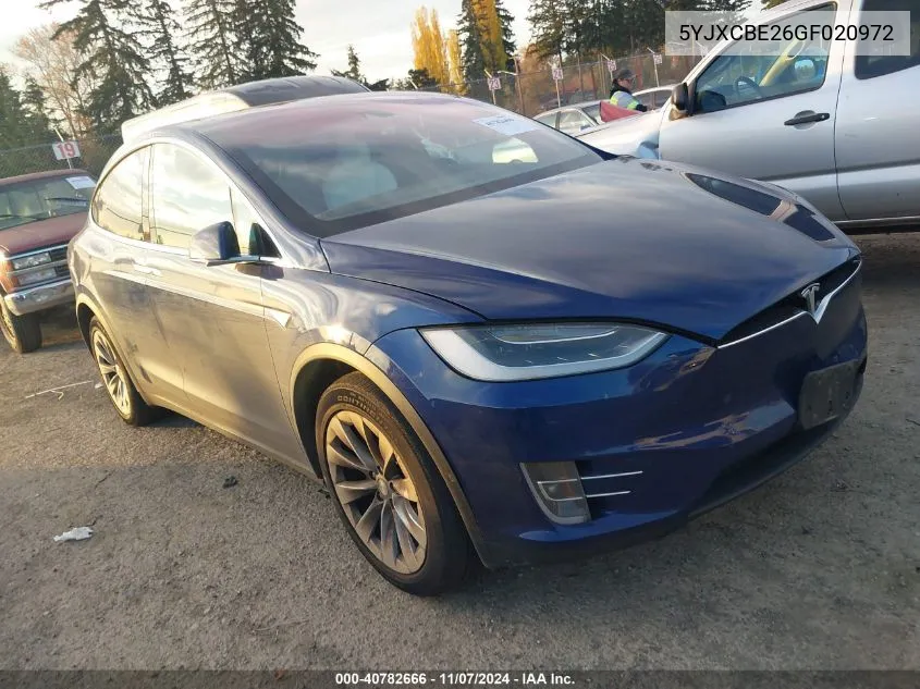 2016 Tesla Model X 60D/70D/75D/90D/P100D VIN: 5YJXCBE26GF020972 Lot: 40782666