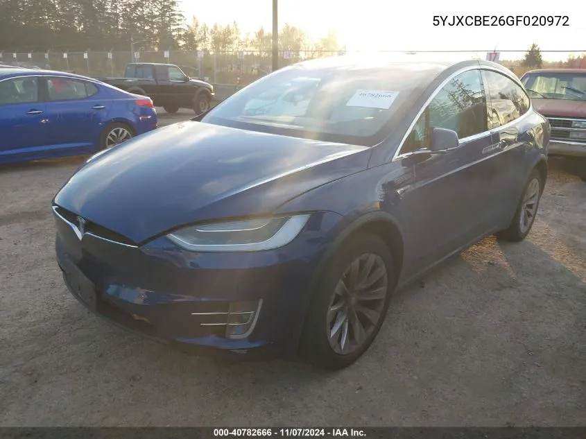 2016 Tesla Model X 60D/70D/75D/90D/P100D VIN: 5YJXCBE26GF020972 Lot: 40782666