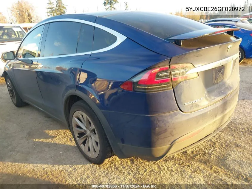 2016 Tesla Model X 60D/70D/75D/90D/P100D VIN: 5YJXCBE26GF020972 Lot: 40782666