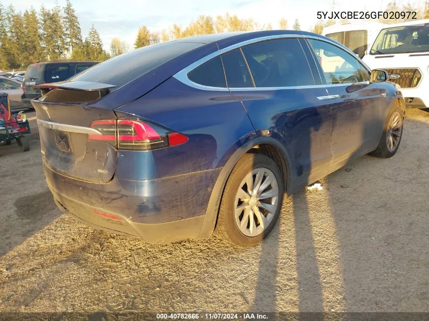 2016 Tesla Model X 60D/70D/75D/90D/P100D VIN: 5YJXCBE26GF020972 Lot: 40782666