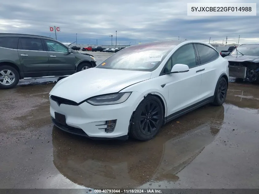 2016 Tesla Model X 60D/70D/75D/90D/P100D VIN: 5YJXCBE22GF014988 Lot: 40793044