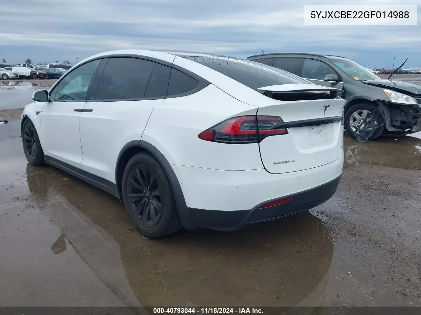 2016 Tesla Model X 60D/70D/75D/90D/P100D VIN: 5YJXCBE22GF014988 Lot: 40793044