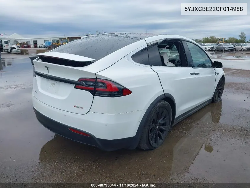 2016 Tesla Model X 60D/70D/75D/90D/P100D VIN: 5YJXCBE22GF014988 Lot: 40793044