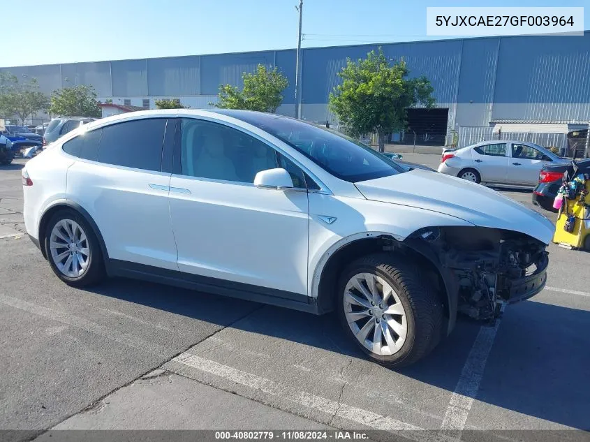 2016 Tesla Model X 60D/70D/75D/90D VIN: 5YJXCAE27GF003964 Lot: 40802779