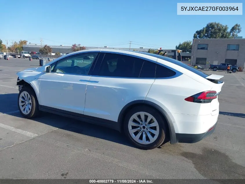 2016 Tesla Model X 60D/70D/75D/90D VIN: 5YJXCAE27GF003964 Lot: 40802779