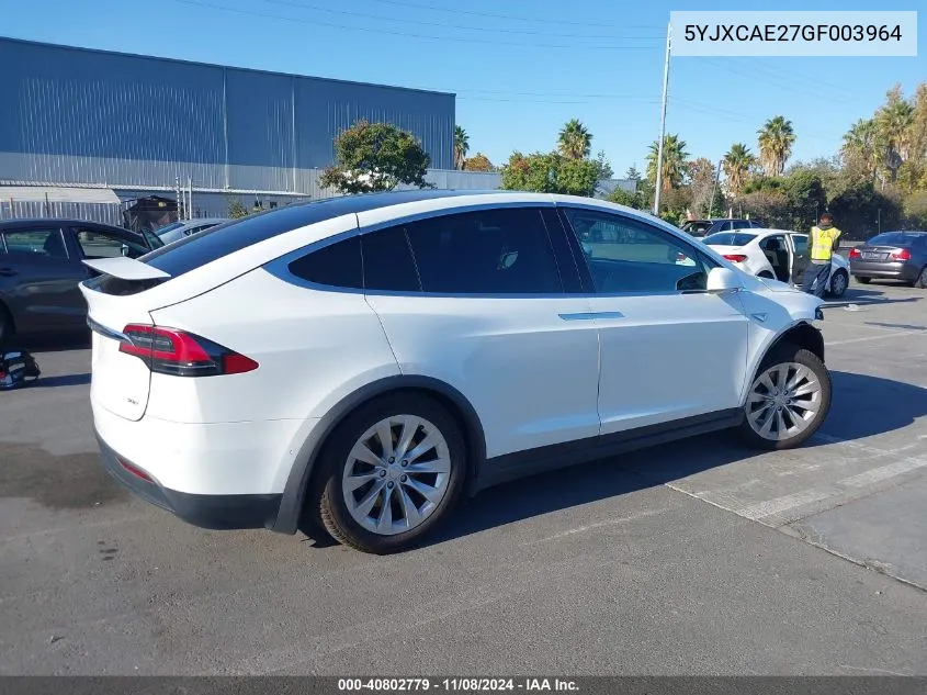 2016 Tesla Model X 60D/70D/75D/90D VIN: 5YJXCAE27GF003964 Lot: 40802779