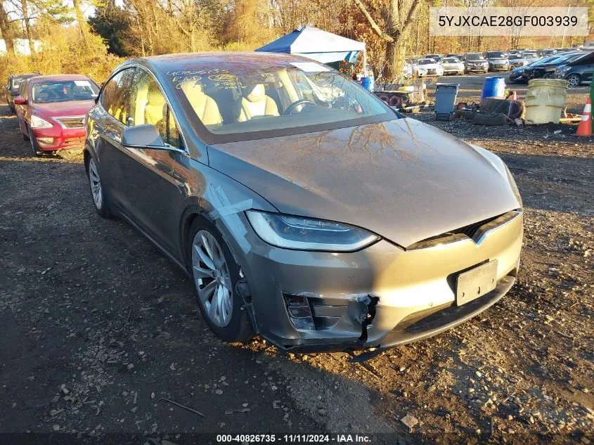 2016 Tesla Model X 60D/70D/75D/90D VIN: 5YJXCAE28GF003939 Lot: 40826735