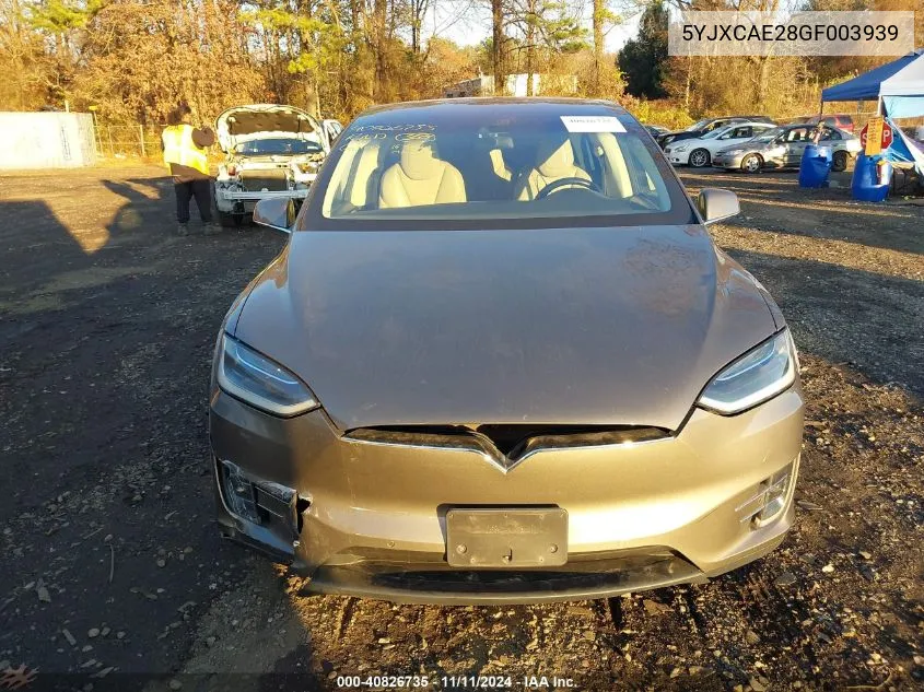 2016 Tesla Model X 60D/70D/75D/90D VIN: 5YJXCAE28GF003939 Lot: 40826735