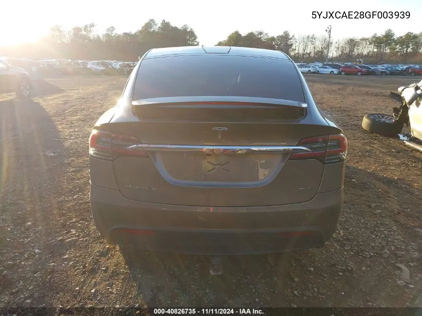 2016 Tesla Model X 60D/70D/75D/90D VIN: 5YJXCAE28GF003939 Lot: 40826735