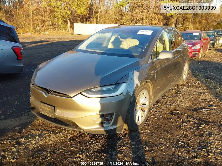 2016 Tesla Model X 60D/70D/75D/90D VIN: 5YJXCAE28GF003939 Lot: 40826735