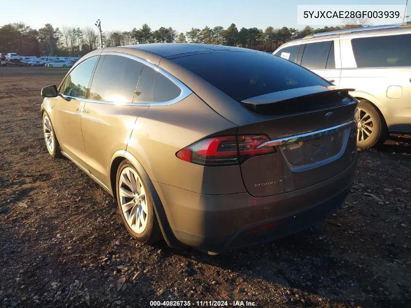 2016 Tesla Model X 60D/70D/75D/90D VIN: 5YJXCAE28GF003939 Lot: 40826735