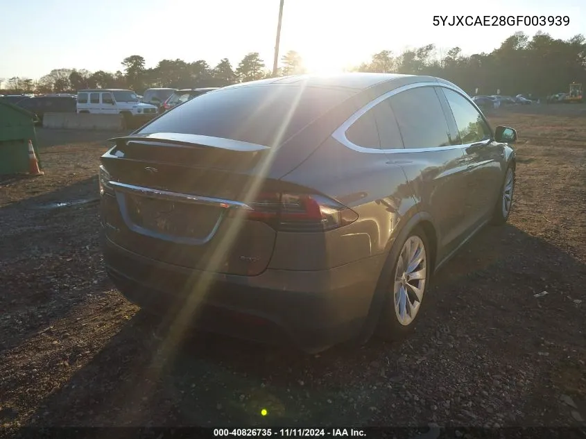 2016 Tesla Model X 60D/70D/75D/90D VIN: 5YJXCAE28GF003939 Lot: 40826735