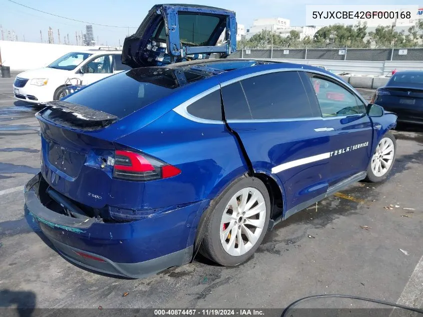 2016 Tesla Model X 75D/P100D/P90D VIN: 5YJXCBE42GF000168 Lot: 40874457