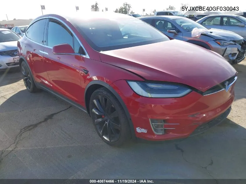 2016 Tesla Model X 75D/P100D/P90D VIN: 5YJXCBE40GF030043 Lot: 40874466