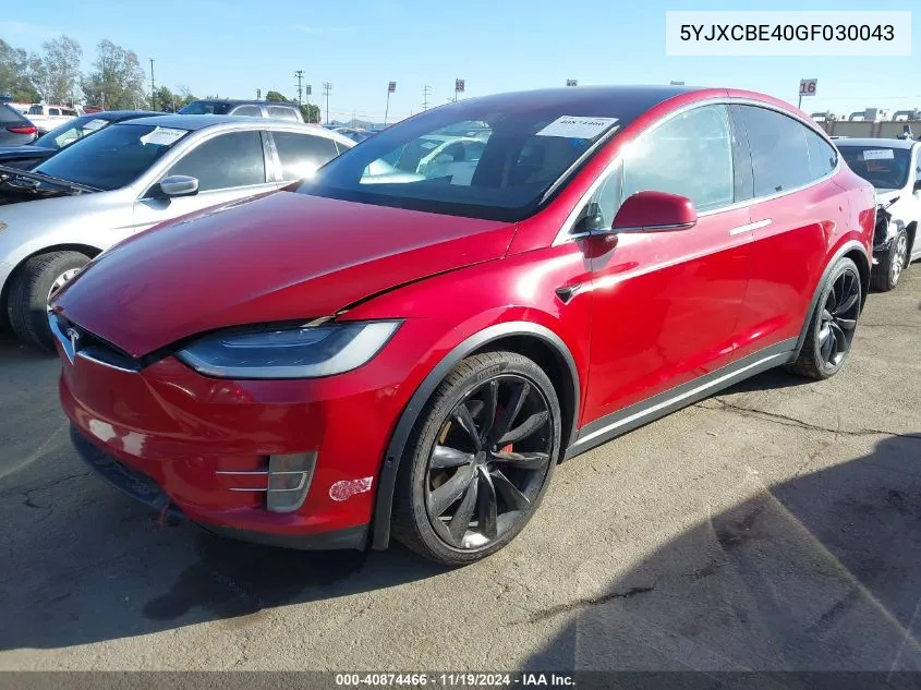 2016 Tesla Model X 75D/P100D/P90D VIN: 5YJXCBE40GF030043 Lot: 40874466